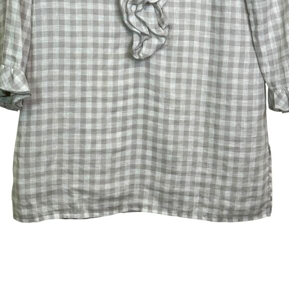 Sara Campbell Made in the USA Size XS 100% Linen Gingham Ruffle Blouse - Picture 4 of 8